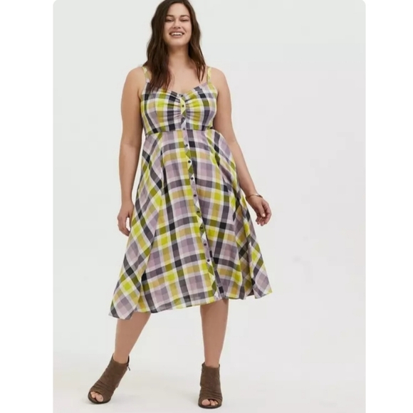 torrid Dresses & Skirts - Torrid Yellow and Purple Plaid Dress
